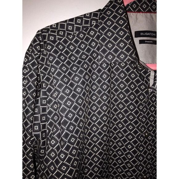 Bugatchi Mens Geometric Design Shaped Fit Long Sleeve Button Mens Large Black‎ - Picture 5 of 6